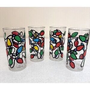 1990 Dayton Hudson Christmas Lights 6 1/4" 14oz Tall Tumblers Glasses Set of 4